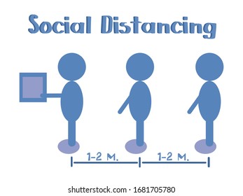 Social distancing concept by keep 1-2 meter distance. Vector illustration of Coronavirus or Covi-19 epidemic protective.