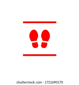 Social distancing concept. Coronavirus outbreak spreading illustration. Vector of footprint signs for icon Keep your distance, print floor. Protection from Covid icon Stay Here.