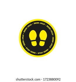 Social distancing concept. Coronavirus spreading symbol. Vector of print sign for keep your distance on the floor. Protection from Covid circle line rounded yellow on black