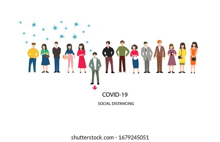 Social distancing concept (COVID-19) group of people vector illustration