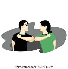 Social distancing concept.  Elbow bump, avoid physical contact, handshake or hand touch to protect from COVID-19 coronavirus.  Illustration vector