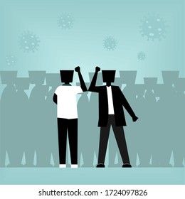 Concepto de distanciamiento social.  Golpe de codo, evite el contacto físico, el apretón de manos o el tacto de mano para protegerlo del coronavirus COVID-19. Nuevo saludo novedoso para evitar la propagación del coronavirus. Vector