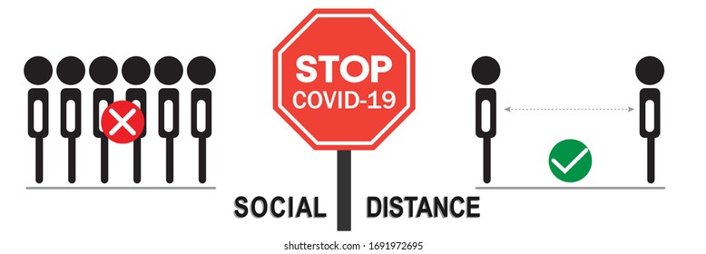 Social distancing concept, Group of people and two people keep distance to protect COVID-19 coronavirus outbreak 