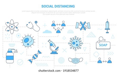 social distancing concept with icon set template banner with modern blue color style