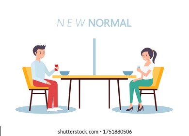 Social distancing concept illustration showing people in a restaurant