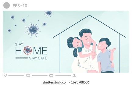 Social distancing concept illustration. Stay home to avoid coronavirus spreading. People stay home for social distance to protect from coronavirus (2019-ncov). Health care vector infographic.