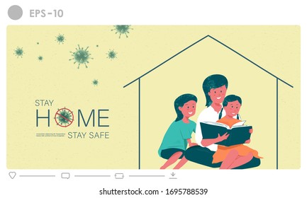 Social distancing concept illustration. Stay home to avoid coronavirus spreading. People stay home for social distance to protect from coronavirus (2019-ncov). Health care vector infographic.