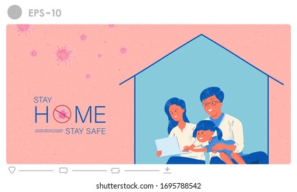 Social distancing concept illustration. Stay home to avoid coronavirus spreading. People stay home for social distance to protect from coronavirus (2019-ncov). Health care vector infographic.