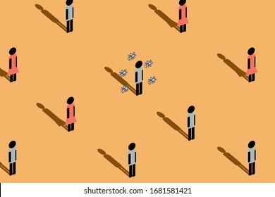 Social distancing concept. infected people among healthy. vector illustration.
