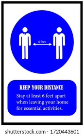  Concepto de distanciamiento social. Mantén tu distancia. Alójese a unos 2 metros de distancia al salir de su casa para realizar actividades esenciales. Mantengan 2 pies de distancia social. Señales obligatorias y reguladoras Vector.