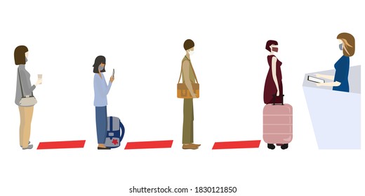 Social Distancing Concept, Maintain a safe distance from others in public offices. Isolated on a white background