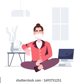 Social distancing concept. Man wearing mask working from home stay at home concept. coronavirus outbreak covid-19 pandemic. health care and medical flat character.