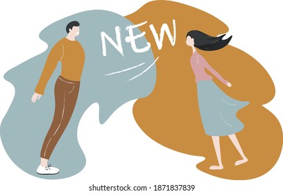 
Social distancing concept man and woman keep their distance. Lovers on Valentine's Day. News vector illustration
