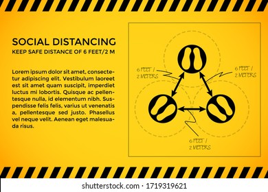 Social distancing concept. Minimum distance of 6 feet to prevent from Covid-19 spreading. Vector illustration