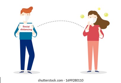 Concepto de distanciamiento social, Gente evitando difundir el coronavirus usando una máscara