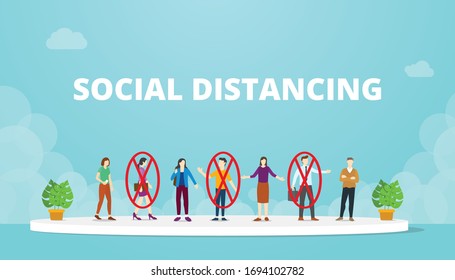 social distancing concept with people in crowd and distance concept with modern flat style