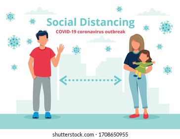 Social distancing concept with people at a distance. Vector illustration in flat style