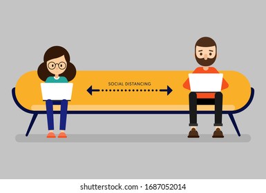 Social distancing concept, people keep distance away from each other to limit spread of  COVID-19 or Coronavirus flat design, vector illustration