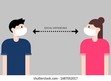 Social distancing concept, people keep distance away from each other to limit spread of  COVID-19 or Coronavirus flat design, vector illustration
