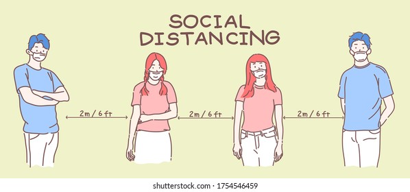 Social distancing concept, People keep distance in public to protect from COVID-19.