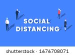 Social distancing concept people standing away to prevent COVID-19 coronavirus disease vector illustration