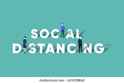 Social distancing concept people standing away to prevent COVID-19 coronavirus disease vector illustration