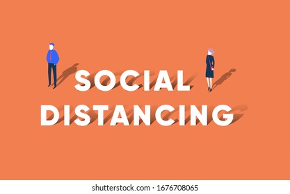 Social distancing concept people standing away to prevent COVID-19 coronavirus disease vector illustration