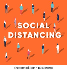 Social distancing concept people standing away to prevent COVID-19 coronavirus disease vector illustration