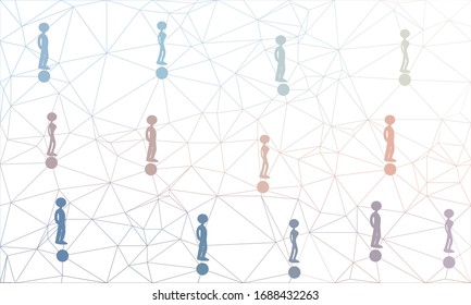 Social distancing concept people standing away to prevent COVID 19. Coronavirus disease vector illustration. Polygon background illustration.