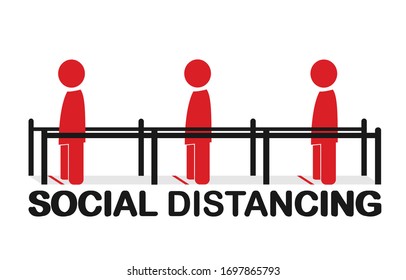 Concepto de distanciamiento social. Estanque de distanciamiento físico en línea, 
cola, alineada. Mantener la distancia en la sociedad pública para protegerse del coronavirus o COVID-19. Imágenes prediseñadas editables. Vector