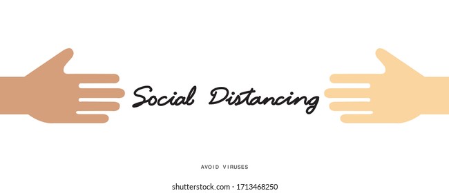 Social distancing concept for preventing coronavirus covid-19 with Wording Social distancing and Shake hands to keeping distance on white background