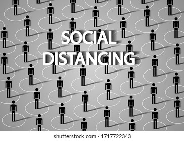 social distancing concept for preventing coronavirus covid-19 with people keeping a circular distance boundary in modern isometric view style. Keep distance in public society people background 