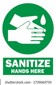 Social distancing concept for preventing coronavirus covid-19 with white wash hands and wording sanitize hands here on green background