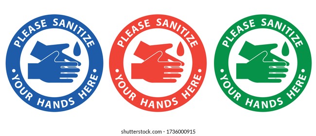 Social distancing concept for preventing coronavirus covid-19 with Wording Please sanitize your hands here in circle sign 