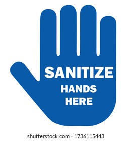 Social distancing concept for preventing coronavirus covid-19 with hands icon and wording sanitize hands here in white color