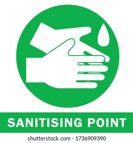 Social distancing concept for preventing coronavirus covid-19 with wash hands icon and wording sanitising point in white color on green background