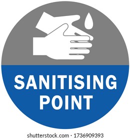 Social distancing concept for preventing coronavirus covid-19 with wash hands icon and wording sanitising point in white color on blue background