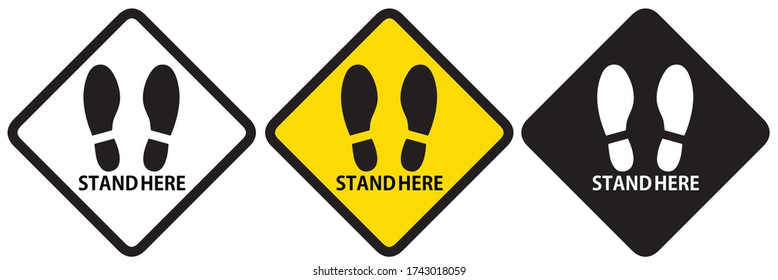 Social distancing concept for preventing coronavirus covid-19 with Wording "Stand here" checking place floor information sign 