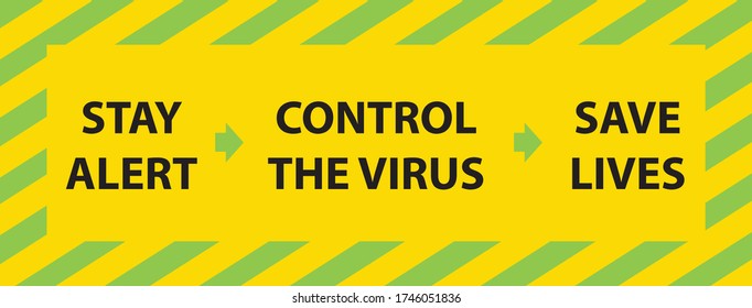 Social distancing concept for preventing coronavirus covid-19 with Wording Stay alert and control the virus and save lives on green tape sign border yellow background