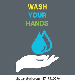 Social distancing concept for preventing coronavirus covid-19 with wording and wash hands icon on gray background