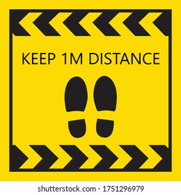 Social distancing concept for preventing coronavirus covid-19 with French wording Gardez 1m de distance and footprint in black color on yellow background