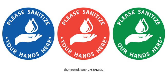 Social distancing concept for preventing coronavirus covid-19 with Wording Please sanitize your hands here in circle sign 