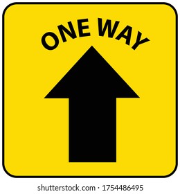 Social distancing concept for preventing coronavirus covid-19 with black arrow sign and wording one way on yellow background