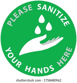 Social distancing concept for preventing coronavirus covid-19 with white wording Sanitize your hands here on green circle background