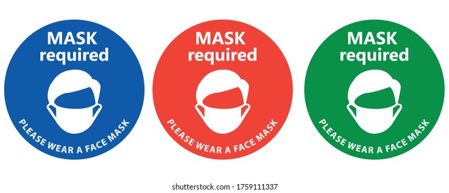 Social distancing concept for preventing coronavirus covid-19 with wording Mask required and please wear a face mask in white color. warning or caution sign. 