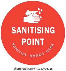 Social distancing concept for preventing coronavirus covid-19 with wash hands icon and wording sanitising point in white color on red background