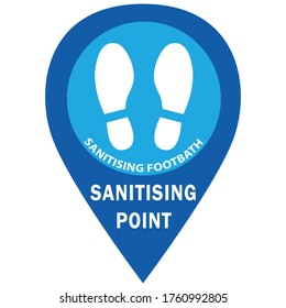 Social distancing concept for preventing coronavirus covid-19 with wording sanitising point in white color on blue background