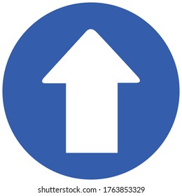 Social distancing concept for preventing coronavirus covid-19 with white Arrow sign on blue circle background