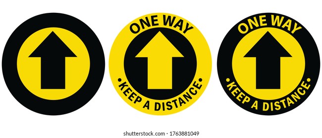 Social distancing concept for preventing coronavirus covid-19 with Arrow and wording One way on circle. warning or caution sign. 
