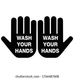 Social distancing concept for preventing coronavirus covid-19 with white wording wash your hands here on black background. warning or caution sign.   